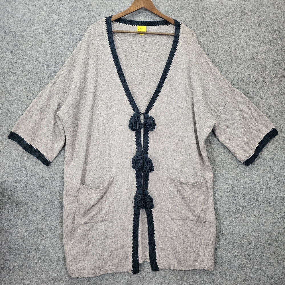 Cashmere‎ Long Duster Cardigan Womens M L Gray Yak Tassel ROBERTA ROLLER RABBIT